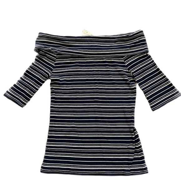 ❤️ BANANA REPUBLIC BLUE & WHITE STRIPED OFF THE SHOULDER TOP SIZE XS NEW - Picture 1 of 5